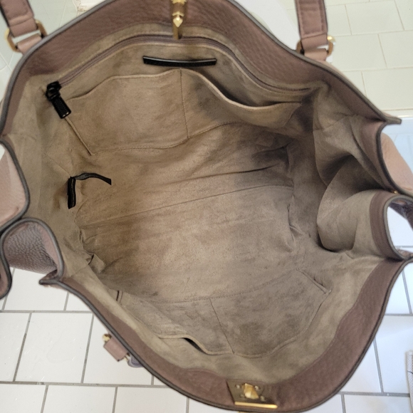 REBECCA MINKOFF DARREN DEEP TAUPE PEBBLED LEATHER STUDDED TOTE SHOULDER BAG - Picture 13 of 14